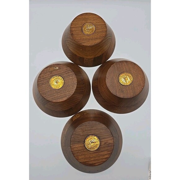 Vintage MCM Solid Black Walnut Wooden Bowls Handmade USA Set of 4 - Picture 5 of 10